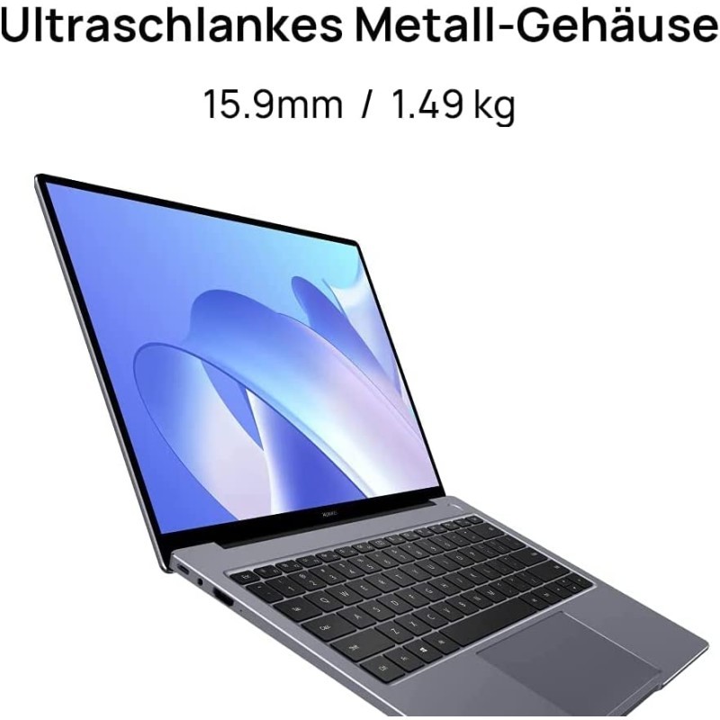 HUAWEI 华为 MateBook 14 2021,英特尔酷睿 i5-1135G7,16GB 内存,512GB 固态硬盘,14英寸 2K 全视图笔记本电脑,超薄金属外壳,Windows 11 家庭版,指纹传感器,QWERTZ 布局,太空灰