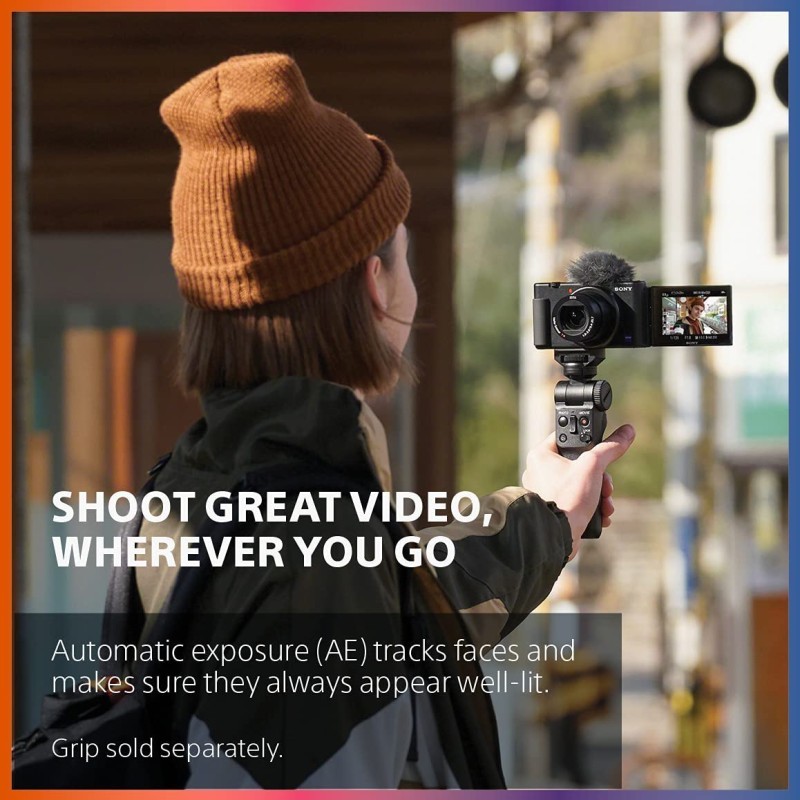 Sony索尼 ZV-1 数码相机,内容创作者,Vlogging和YouTube,带翻转屏幕,内置麦克风,4K HDR视频 触摸屏显示,实时视频流,网络摄像头