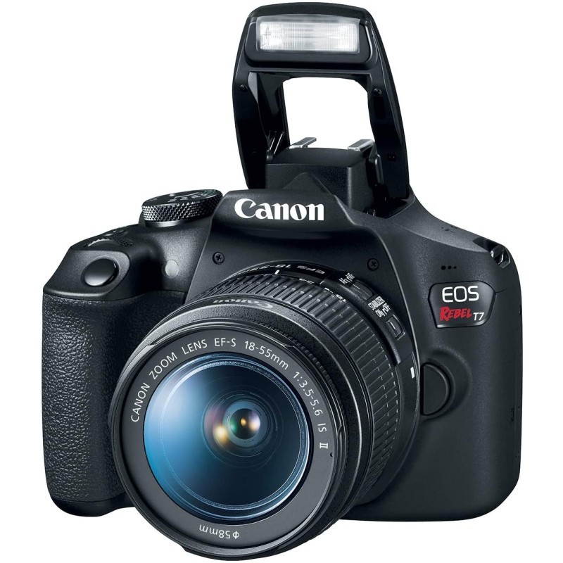 Canon EOS Rebel T7 数码单反相机|2 个镜头套件,带 EF18-55mm + EF 75-300mm 镜头,送包，黑色